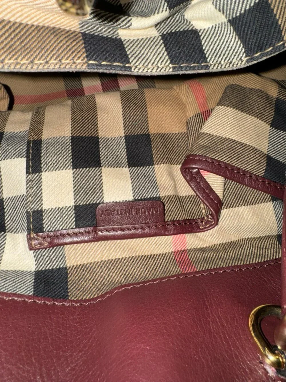 Authentic Burberry Nubuck Canvas Check Beckett Bag in Deep Claret - Picture 4 of 10